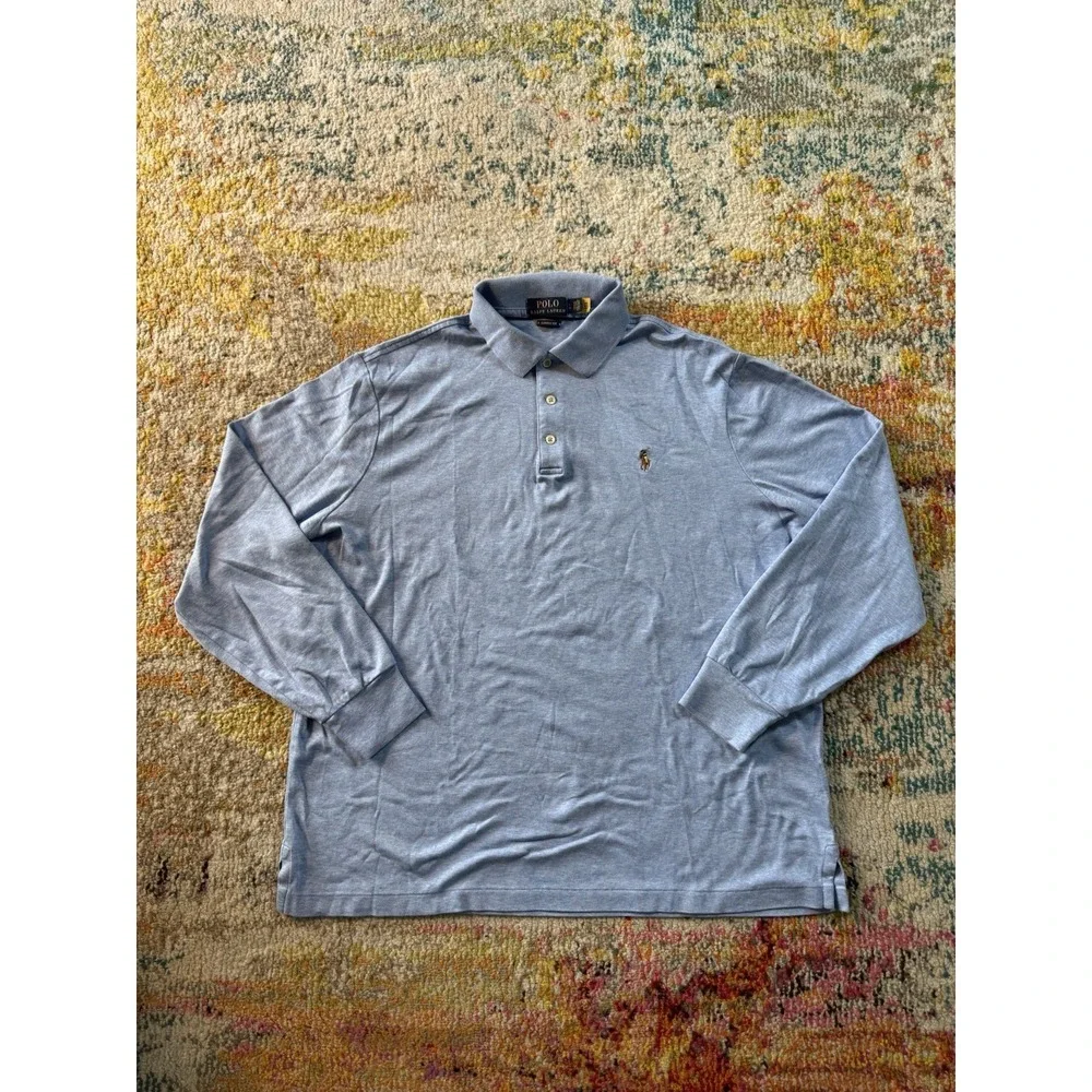 Polo Ralph Lauren Heather Blue Long Sleeve Polo Shirt Large Classic Fit